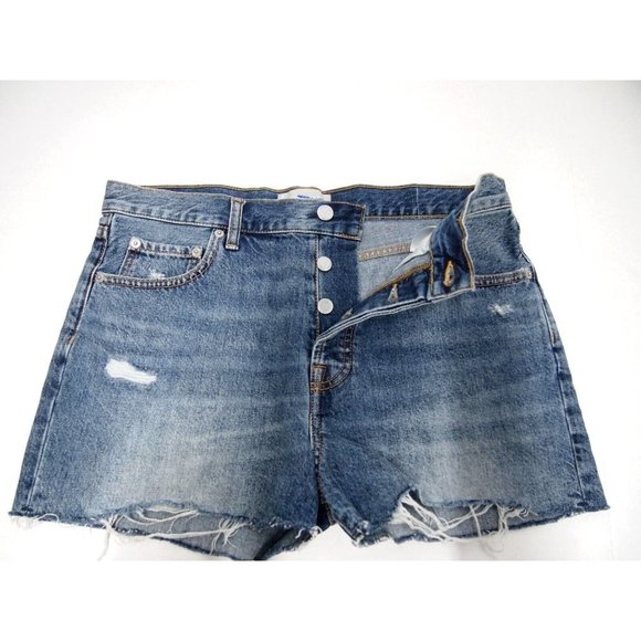 Everlane Womens Shorts 28 Relaxed 90s Denim Jean High Rise Distress Medium Wash - Picture 2 of 6
